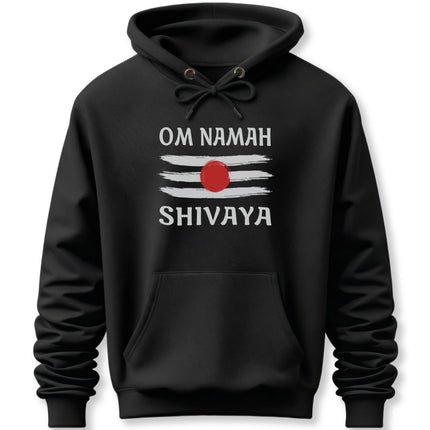 Om Namah Shivaya mantra hoodie with Tripundra design. Shiva devotional spiritual apparel.