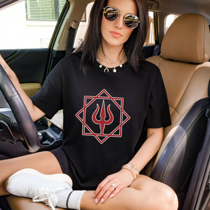 Trishula Trident T-Shirt | Shiva Hindu Red Geometric Symbol Graphic Tee