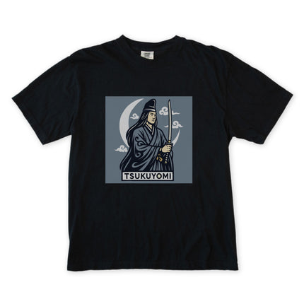 Tsukuyomi Japanese Moon God Graphic T-Shirt | Sword & Crescent Moon Tee