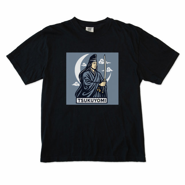T-Shirt Graphique Tsukuyomi Dieu Japonais de la Lune | T-shirt Épée et Croissant de Lune