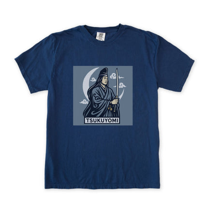 Tsukuyomi Japanese Moon God Graphic T-Shirt | Sword & Crescent Moon Tee