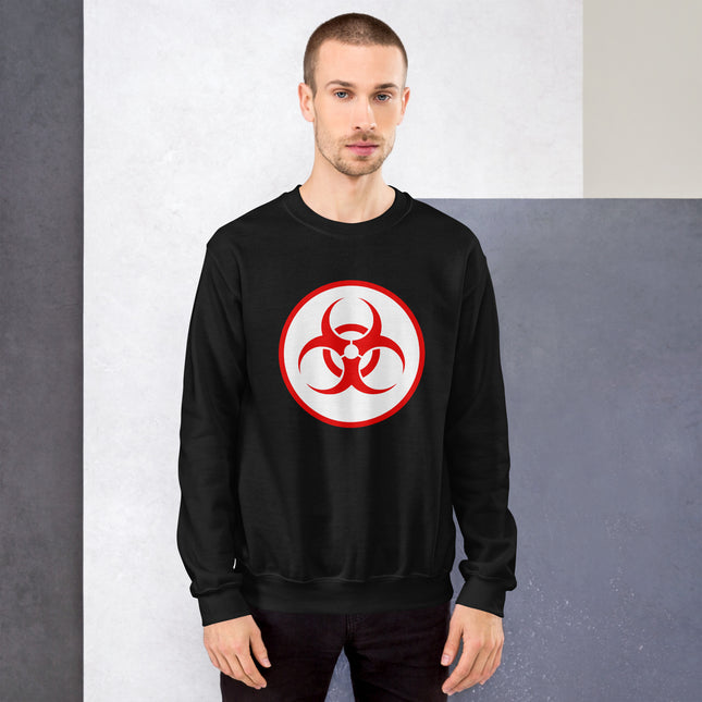 Biohazard Red Symbol Black Sweatshirt | Warning Sign Graphic Unisex Pullover