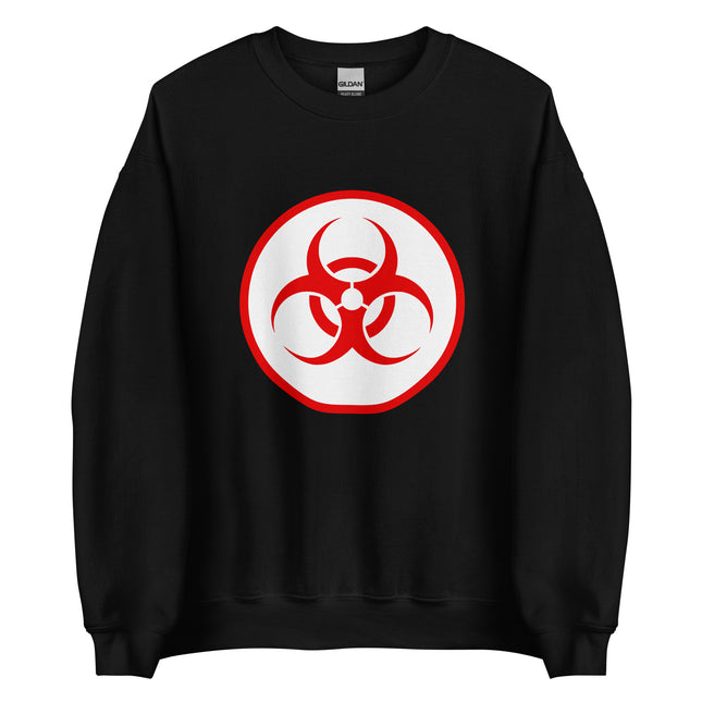 Biohazard Red Symbol Black Sweatshirt | Warning Sign Graphic Unisex Pullover