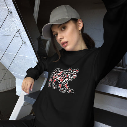 Northwest Coast cougar formline art graphic pullover featuring traditional Indigenous design.