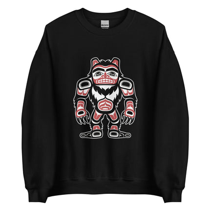 Bigfoot Sasquatch pullover featuring Pacific Northwest indigenous art graphic print.