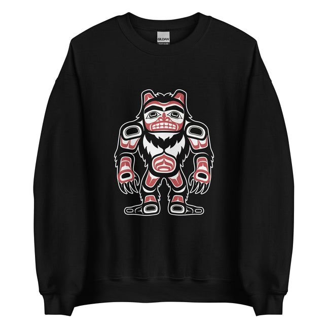 Bigfoot Sasquatch pullover featuring Pacific Northwest indigenous art graphic print.