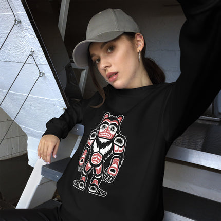Sasquatch Bigfoot pullover featuring Pacific Northwest Indigenous Art design.