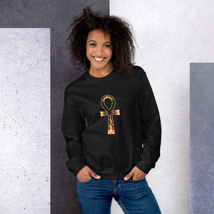 Ancient Egyptian flaming Ankh symbol graphic pullover sweatshirt.