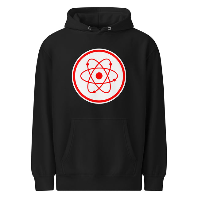 Radiation Atom Red Symbol Hoodie | Science Physics Graphic Pullover Hoodie