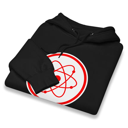 Radiation Atom Red Symbol Hoodie | Science Physics Graphic Pullover Hoodie