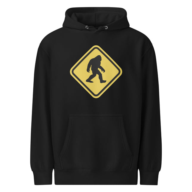 Bigfoot Crossing Sign Hoodie | Sasquatch Warning Graphic Pullover Hoodie
