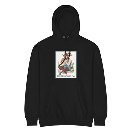 Great God Pan satyr graphic print on a unisex Greek mythology pullover hoodie.