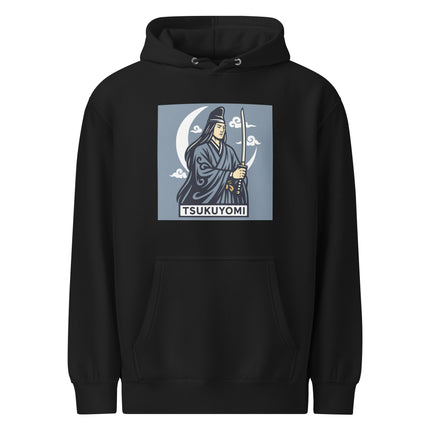 Tsukuyomi Moon God hoodie featuring Japanese samurai mythology art, katana, and celestial designs.