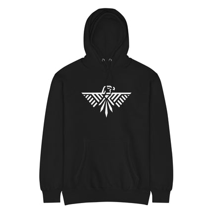 Thunderbird and eagle graphic on unisex pullover hoodie, featuring native american inspired design.