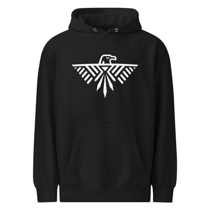 Native American inspired Thunderbird and Eagle graphic hoodie design on a unisex pullover.