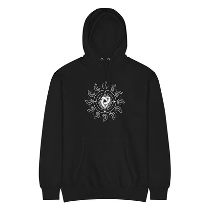 Viking-inspired hoodie featuring a Norse Odin horns graphic design on the pullover.