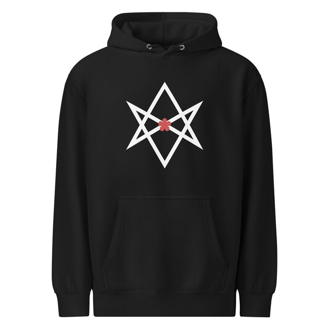 Unicursal Hexagram Hoodie | Thelemic Red Flower Unisex Pullover Fleece