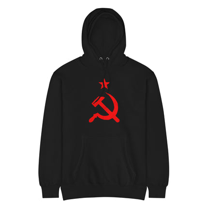 Distressed Red Hammer & Sickle Hoodie | Communist USSR Symbol Pullover Hoodie