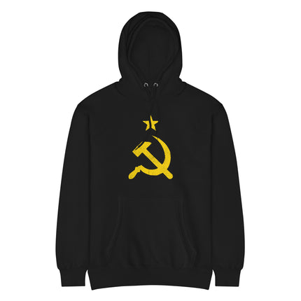 Sweat à capuche jaune vieilli avec marteau et faucille | Sweat à capuche URSS communiste