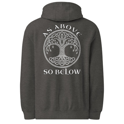 Yggdrasil Celtic Tree of Life pullover hoodie featuring As Above So Below symbolism.