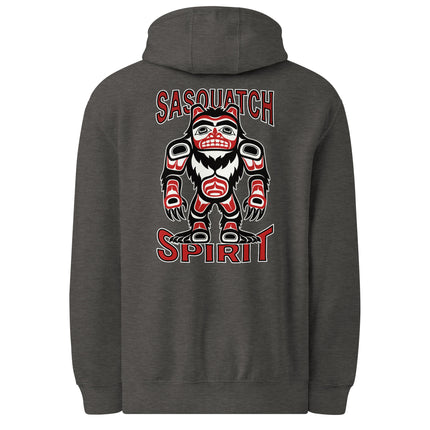 Native Art Sasquatch Spirit Bigfoot print on a pullover hoodie back design.