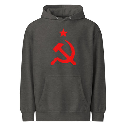Distressed Red Hammer & Sickle Hoodie | Communist USSR Symbol Pullover Hoodie
