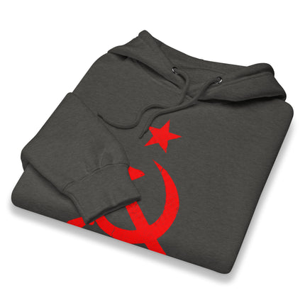 Distressed Red Hammer & Sickle Hoodie | Communist USSR Symbol Pullover Hoodie
