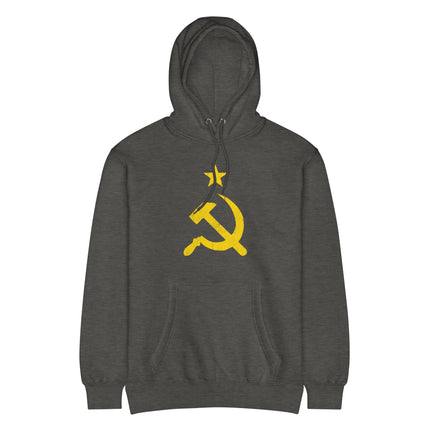 Sweat à capuche jaune vieilli avec marteau et faucille | Sweat à capuche URSS communiste