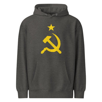 Sweat à capuche jaune vieilli avec marteau et faucille | Sweat à capuche URSS communiste