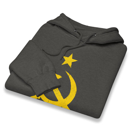 Sweat à capuche jaune vieilli avec marteau et faucille | Sweat à capuche URSS communiste