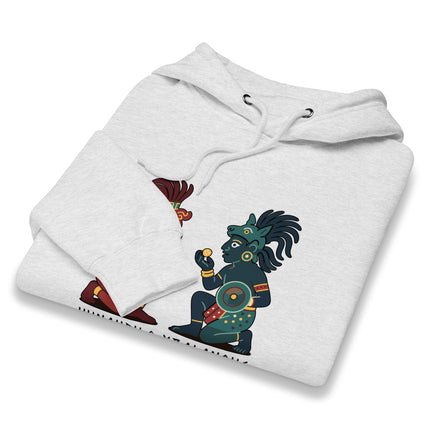 Hunahpu and Xbalanque Maya Hero Twins graphic hoodie featuring Mayan mythology art.