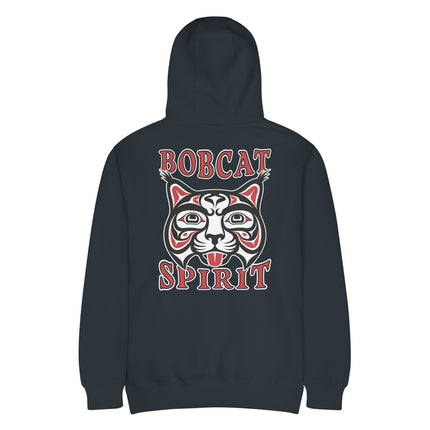 Red Bobcat Spirit hoodie featuring tribal Native American cat artwork design.