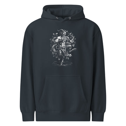 Satyr God Pan playing panpipes on a Greek mythology themed pullover hoodie design.