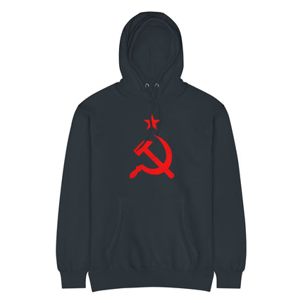 Distressed Red Hammer & Sickle Hoodie | Communist USSR Symbol Pullover Hoodie