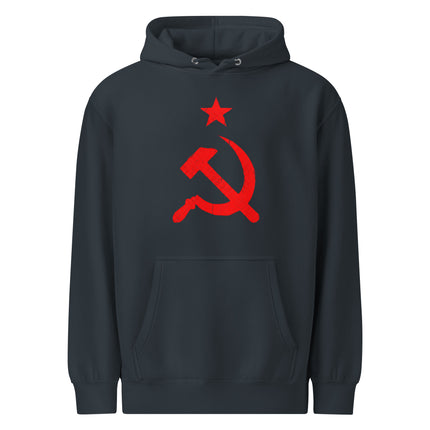 Distressed Red Hammer & Sickle Hoodie | Communist USSR Symbol Pullover Hoodie