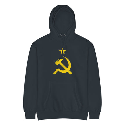 Sweat à capuche jaune vieilli avec marteau et faucille | Sweat à capuche URSS communiste