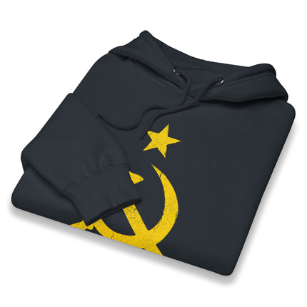 Sweat à capuche jaune vieilli avec marteau et faucille | Sweat à capuche URSS communiste