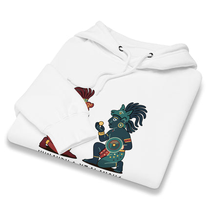 Hunahpu and Xbalanque Maya Hero Twins graphic hoodie featuring vibrant Mayan mythology art.