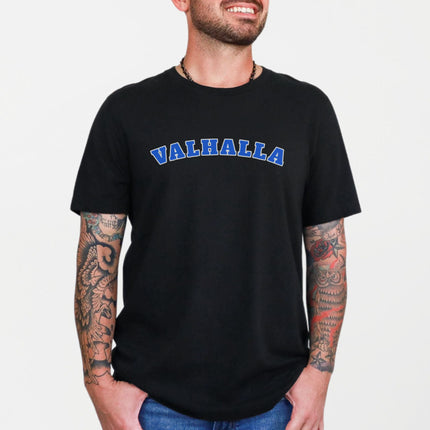 Valhalla Bold Blue Text T-Shirt | Norse Mythology Viking Unisex Tee Shirt