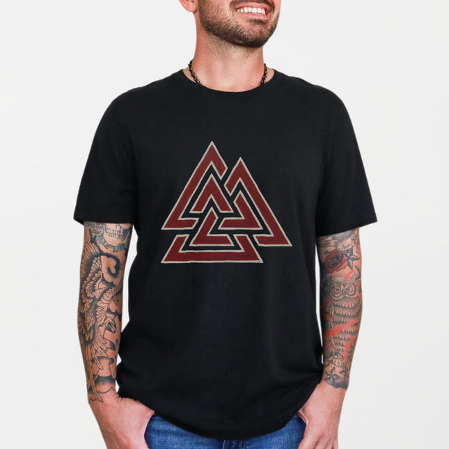 Red Valknut Viking Symbol T-Shirt | Norse Mythology Graphic Unisex Tee Shirt