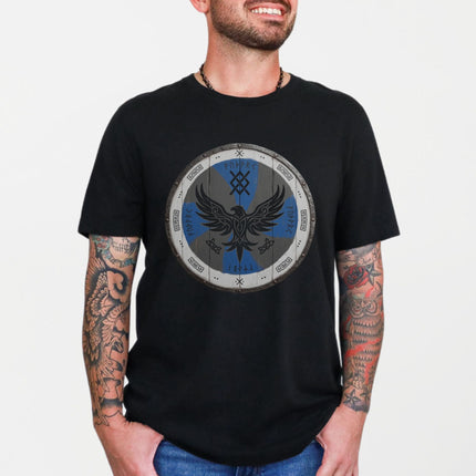 Viking Raven Shield T-Shirt - Norse Mythology Warrior Tee