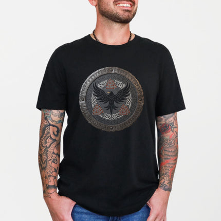 Norse Raven Shield T-Shirt: Viking Raven & Norse Mythology Tee