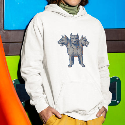 Cerberus Mosaic Three-Headed Dog Hoodie | Greek Mythology Guardian Pullover Hoodie