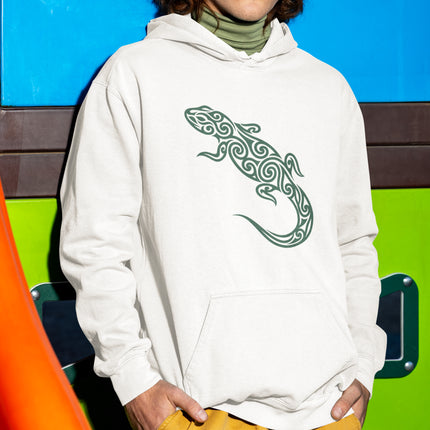 Tribal Lizard Swirl Pattern Hoodie | Reptile Animal Graphic Unisex Pullover Hoodie