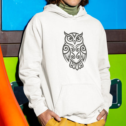 Tribal Owl Hoodie | Intricate Symbolic Owl Graphic Pullover | Comfort Colors Hoodie