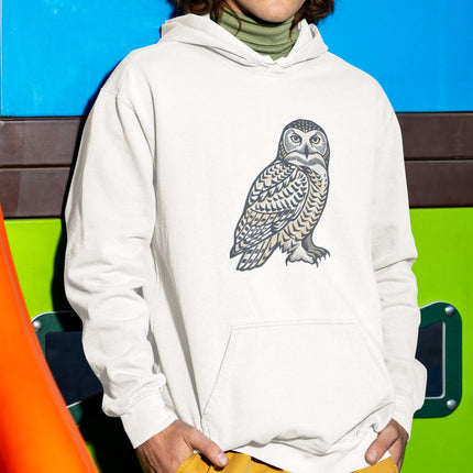 Inuit Owl Symbol Hoodie | Native Art Snowy Owl Unisex Pullover Hoodie