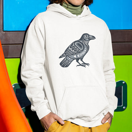 Inuit Inspired Raven Symbol Hoodie | Native American Tribal Art Pullover Hoodie