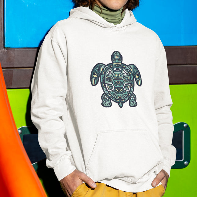 Mayan Turtle Symbol Hoodie | Geometric Tribal Sea Turtle Pullover Hoodie
