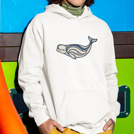 Beluga Whale Inuit Art Hoodie | Arctic Marine Stylized Pullover Hoodie