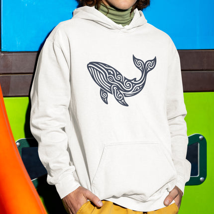 Tribal Whale Art Hoodie | Stylized Ocean Spirit Animal Pullover Hoodie